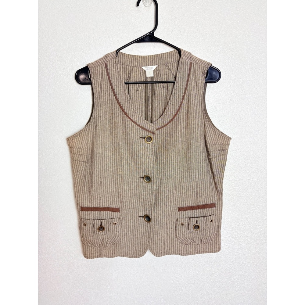 Linen & Cotton Brown Pinstriped Vest Size Large Steampunk Y2K Preppy Hipster